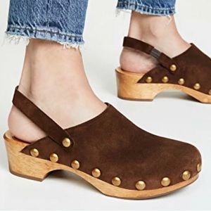 TORY BURCH Blythe Studded Brown Suede Clogs Shoes Size 7 NWOB